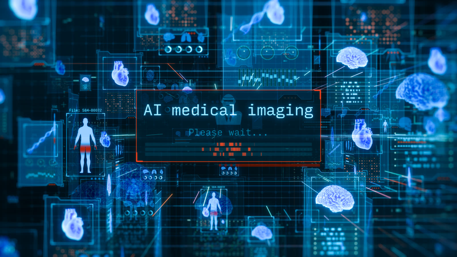 Futuristic AI-enhanced medical imaging interface graphic